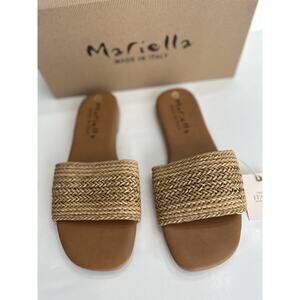 Mariella Made in Italy Woven Raffia Sandals Slide Size 7 NEW with Box